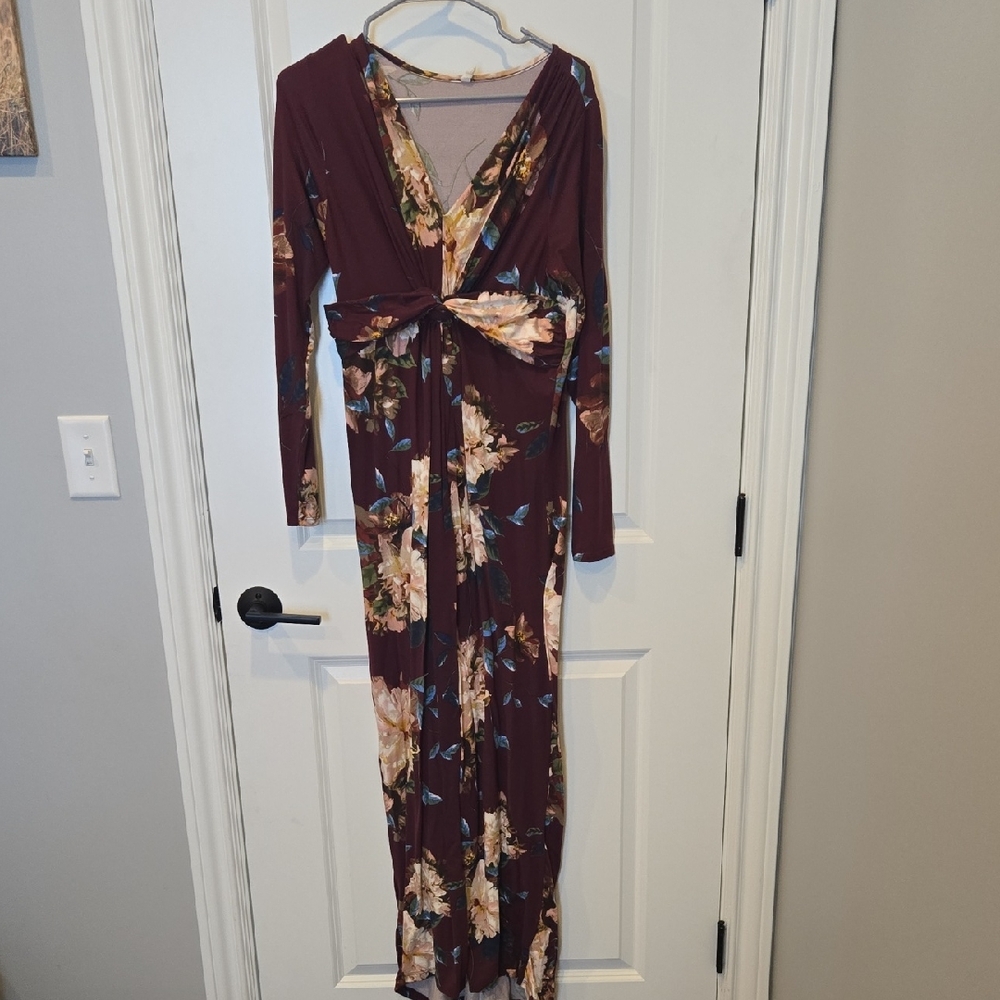 Pinkblush Maroon Floral Long Sleeve Dress